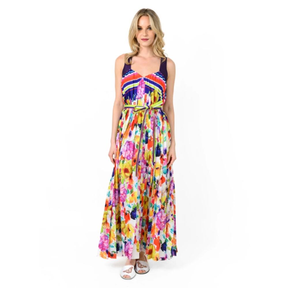 Cenia NY Sunburst Pleated Trapeze Maxi Floral Multicolor Sz 4